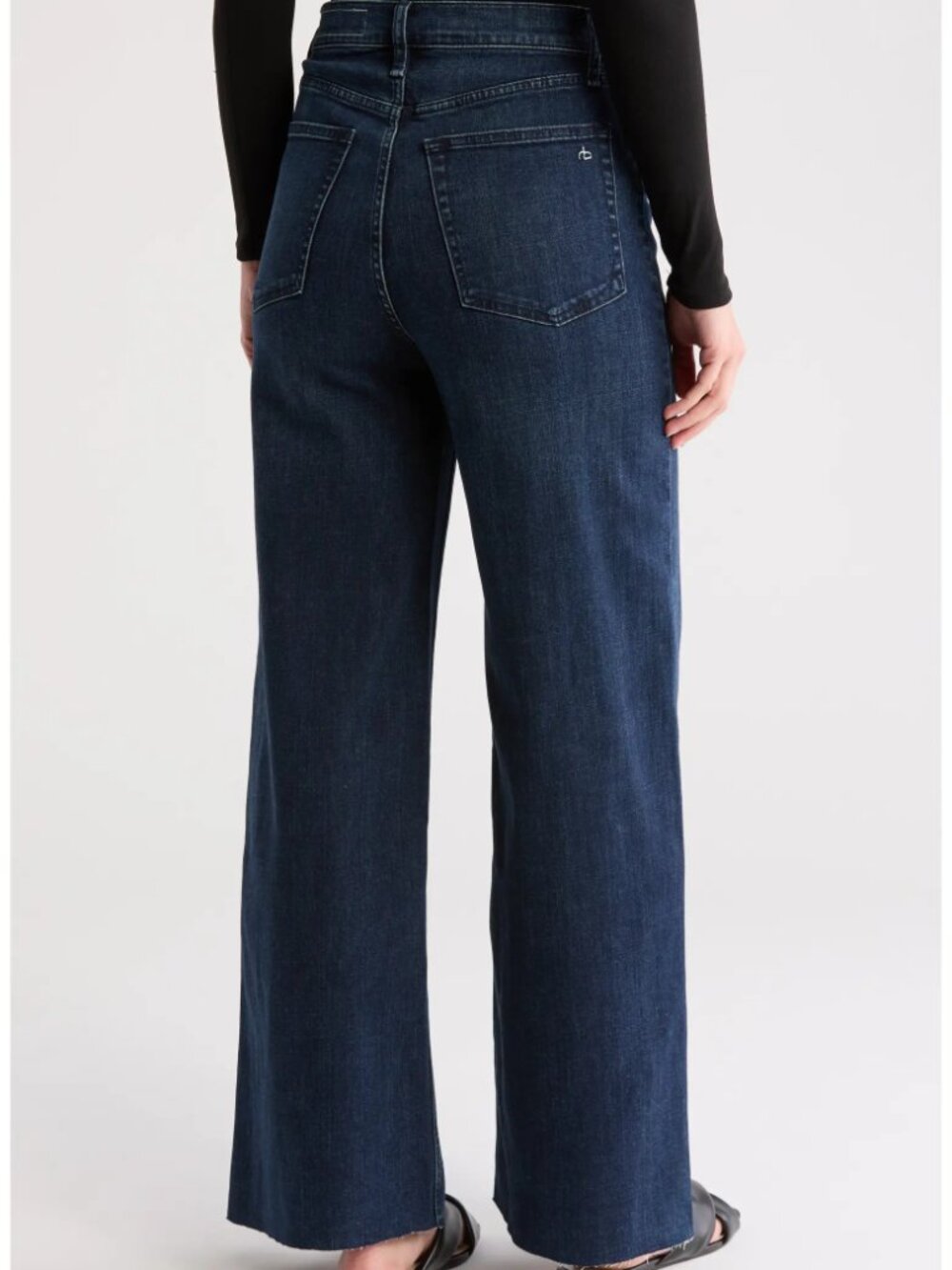 rag & bone Serena Darkwash High-Rise Raw-Hem Wide-Leg Jeans Size 25 - Picture 2 of 5